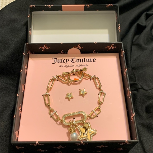Juicy Couture Gold Star Charm Bracelet and Earrings - Picture 1 of 2